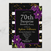 Invitation Fête surprise pour 70 ans Noir et Or (Devant / Derrière)