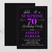 Invitation Fête surprise pour 70 ans - Noir Violet (Devant / Derrière)
