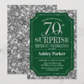 Invitation Fête surprise pour 70 ans - Vert argenté (Devant / Derrière)