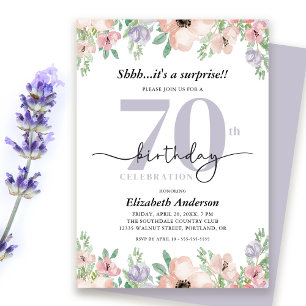Invitation Fête surprise pour 70e anniversaire Élégant floral