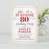 Invitation Fête surprise pour 80e anniversaire - Blanc Rouge (Debout devant)