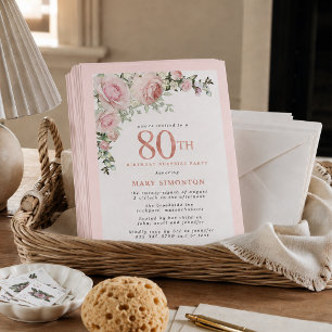Invitation Fête surprise pour 80e anniversaire Fleurs roses b