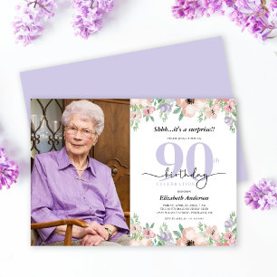 Invitation Fête surprise pour 90e anniversaire Élégante photo