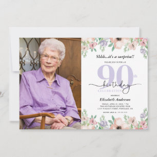 Invitation Fête surprise pour 90e anniversaire Élégante photo