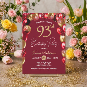 Invitation Fête surprise pour 93e anniversaire Paillettes dor