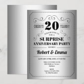 Invitation Fête surprise pour le 20e anniversaire - Noir arge (Devant / Derrière)
