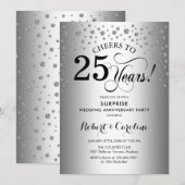 Invitation Fête surprise pour le 25e anniversaire - Noir arge (Devant / Derrière)