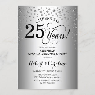 Invitation Fête surprise pour le 25e anniversaire - Noir arge