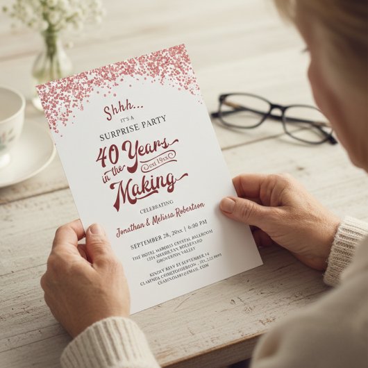 Invitation Fête surprise pour le 40e anniversaire avec confet