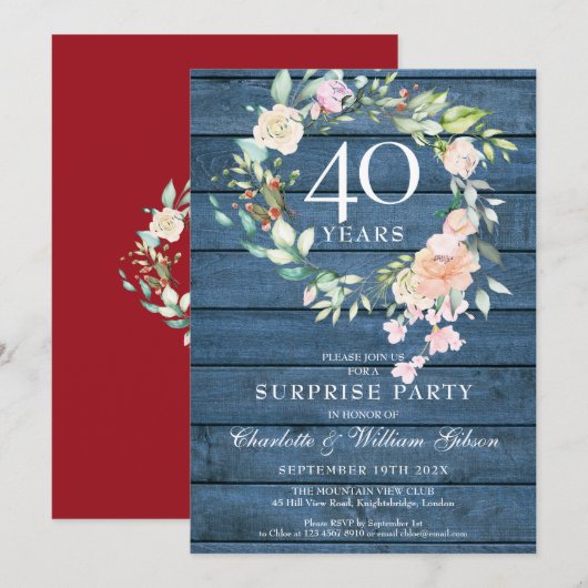 Invitation Fête surprise pour le 40e anniversaire de mariage  (Devant / Derrière)