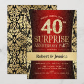 Invitation Fête surprise pour le 40e anniversaire - Rouge Or  (Devant / Derrière)