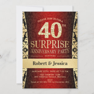 Invitation Fête surprise pour le 40e anniversaire - Rouge Or 