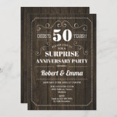 Invitation Fête surprise pour le 50e anniversaire - Bois rust (Devant / Derrière)