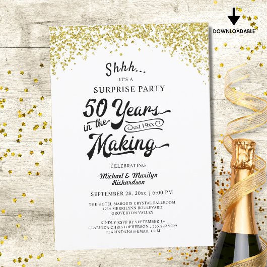 Invitation Fête surprise pour le 50e anniversaire Confettis d