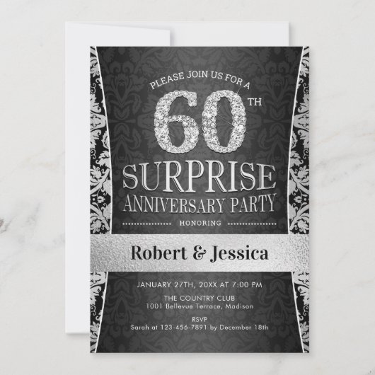 Invitation Fête surprise pour le 60e anniversaire - Argent (Devant)