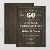 Invitation Fête surprise pour le 60e anniversaire - Bois rust (Devant / Derrière)
