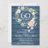 Invitation Fête surprise pour le 60e anniversaire Floral Bleu (Devant)