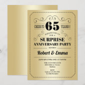Invitation Fête surprise pour le 65e anniversaire - Noir Or (Devant / Derrière)