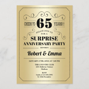 Invitation Fête surprise pour le 65e anniversaire - Noir Or