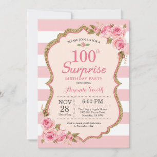 Invitation Fête surprise pour les 100 ans avec des pivoines r