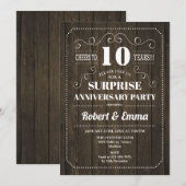 Invitation Fête surprise pour les 10 ans - Bois rustique (Devant / Derrière)