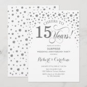 Invitation Fête surprise pour les 15 ans - Blanc argenté (Devant / Derrière)