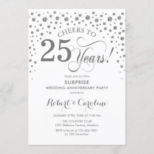 Invitation Fête surprise pour les 25 ans - Blanc argenté