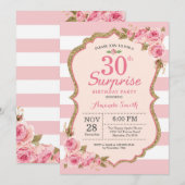 Invitation Fête surprise pour les 30 ans avec des pivoines ro (Devant / Derrière)