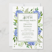Invitation Fête surprise pour les 40 ans avec des hortensias (Devant)