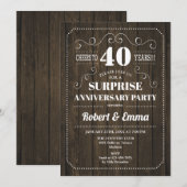 Invitation Fête surprise pour les 40 ans - Bois rustique (Devant / Derrière)