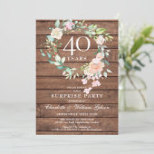 Invitation Fête surprise pour les 40 ans - Bois rustique flor (Debout devant)