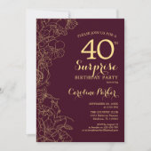 Invitation Fête surprise pour les 40 ans Burgundy Gold (Devant)