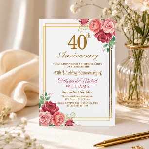 Invitation Fête surprise pour les 40 ans de mariage Cadre en