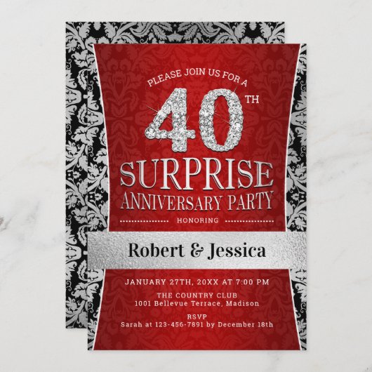 Invitation Fête surprise pour les 40 ans de mariage - Ruby Re (Devant / Derrière)