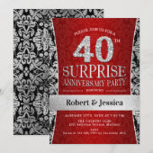 Invitation Fête surprise pour les 40 ans - Rubis Rouge Argent (Devant / Derrière)
