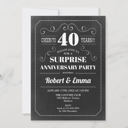 Invitation Fête surprise pour les 40 ans - Tableau noir (Devant)