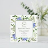 Invitation Fête surprise pour les 50 ans avec des hortensias (Debout devant)