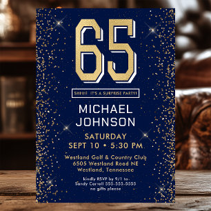 Invitation Fête surprise pour les 65 ans Bleu marine moderne
