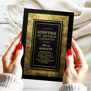 Invitation Fête surprise pour les 65 ans en Or noir