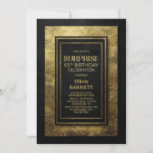 Invitation Fête surprise pour les 65 ans en Or noir (Devant)