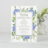 Invitation Fête surprise pour les 75 ans avec des hortensias (Debout devant)