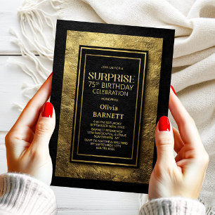 Invitation Fête surprise pour les 75 ans en or noir