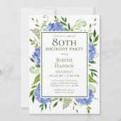 Invitation Fête surprise pour les 80 ans avec des hortensias (Devant)