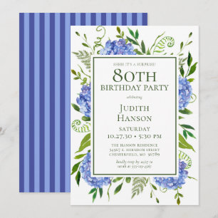 Invitation Fête surprise pour les 80 ans avec des hortensias
