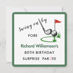 Invitation Fête surprise pour les 80 ans thème golf hommes