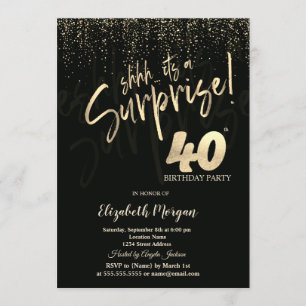 Invitation Fête surprise pour un 40e anniversaire en doré fes