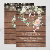 Invitation Fête surprise rustique 50e anniversaire floral (Devant / Derrière)