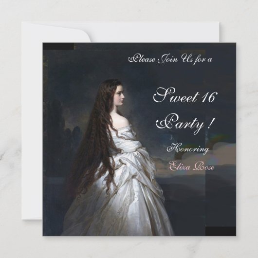 INVITATION FÊTE SWEET16,ROUGE,NOIR ET DAMASSÉ BLANC (Devant)