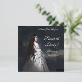 INVITATION FÊTE SWEET16,ROUGE,NOIR ET DAMASSÉ BLANC (Debout devant)