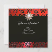 INVITATION FÊTE SWEET16,ROUGE,NOIR ET DAMASSÉ BLANC (Dos)